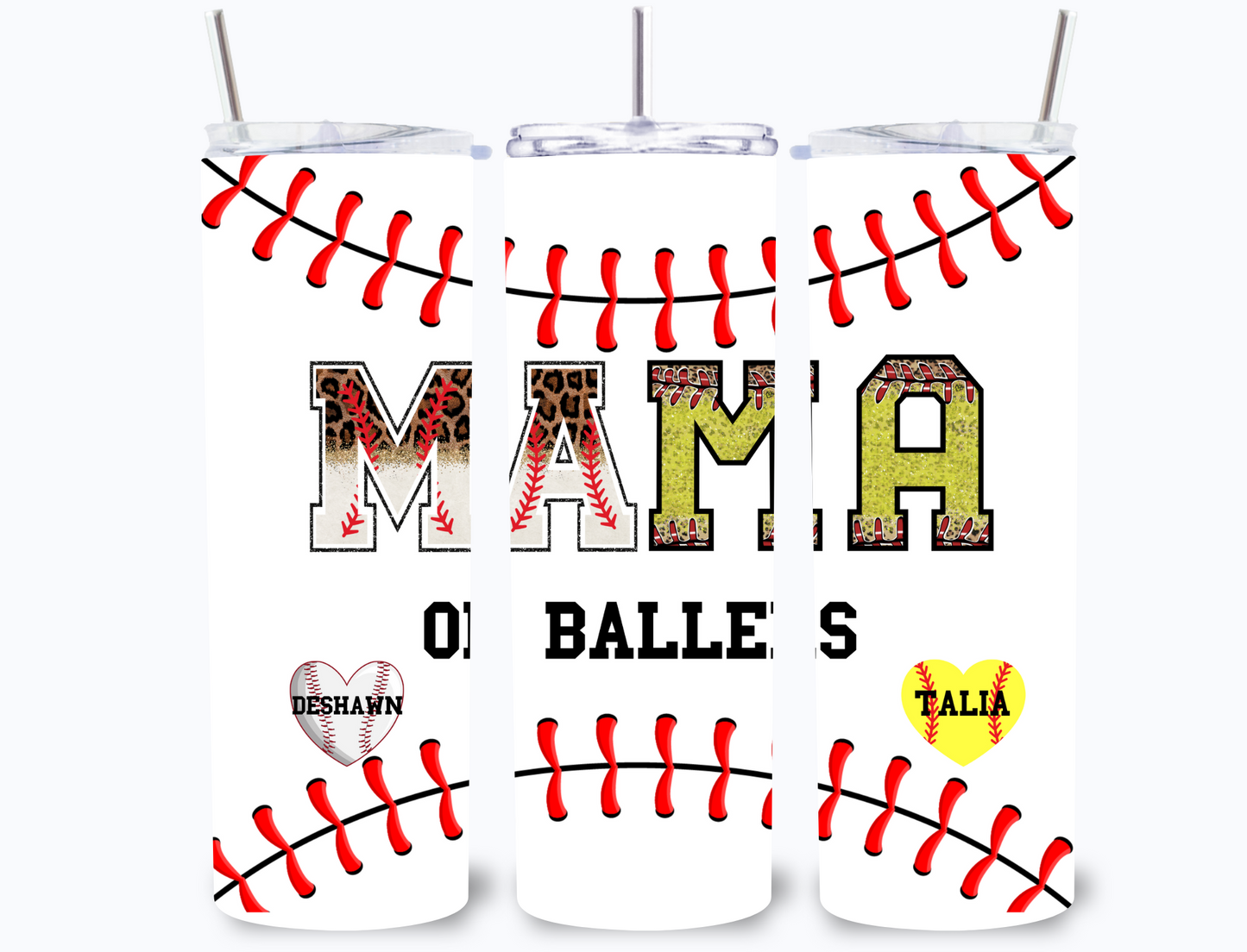 Personalized Baseball and Softball Mama 20 oz Tumbler