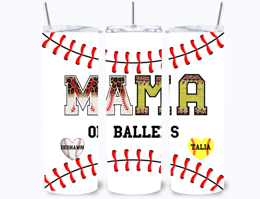 Personalized Baseball and Softball Mama 20 oz Tumbler